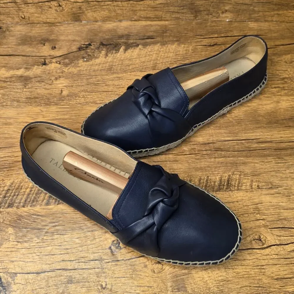 Talbots Izzy knot Soft Nappa Navy Leather Espadrilles Flats shoes sz 9M